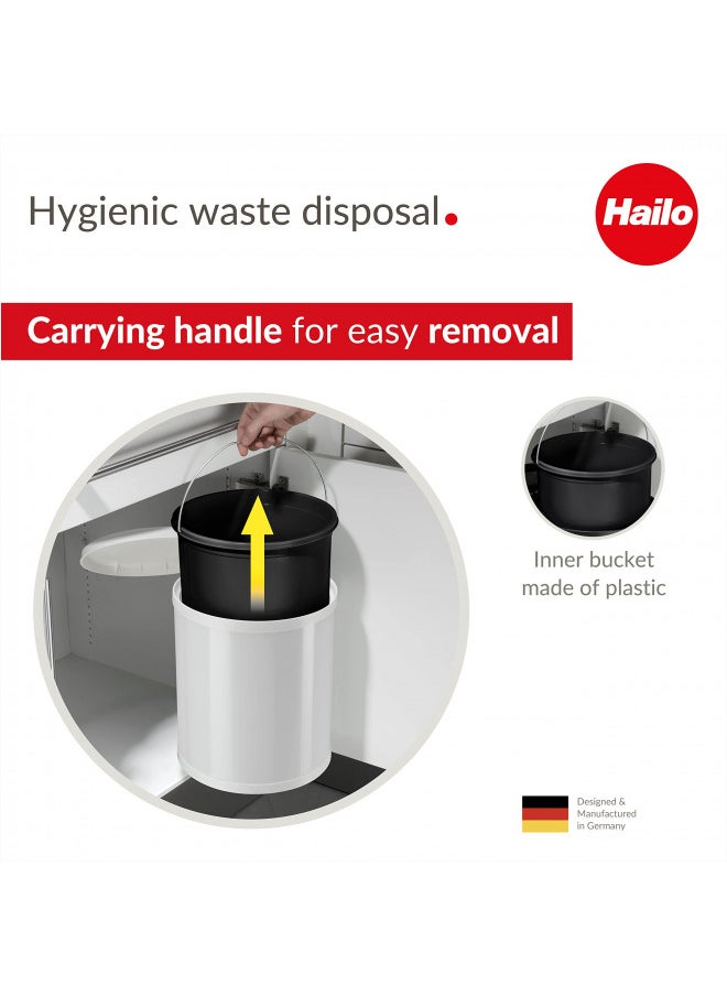 Hailo Hailo 3555-001 Compact-Box M Built-in Pull-Out Waste bin | 1 x 15 liters / 4.0 gallons | Lid Lift System | for hinged Door Base cabinets from 15.7 in | White | Made in Germany, 15l  - Image 4