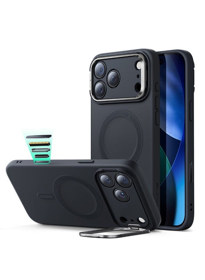 اي اس ار ESR Silicone Case for iPhone 17 Pro Max, Built-in Camera Stash Stand Compatible with MagSafe, Military-Grade Drop Protection Magnetic Phone Case for iPhone 17 Pro Max, Cloud Series BLACK - Image 1