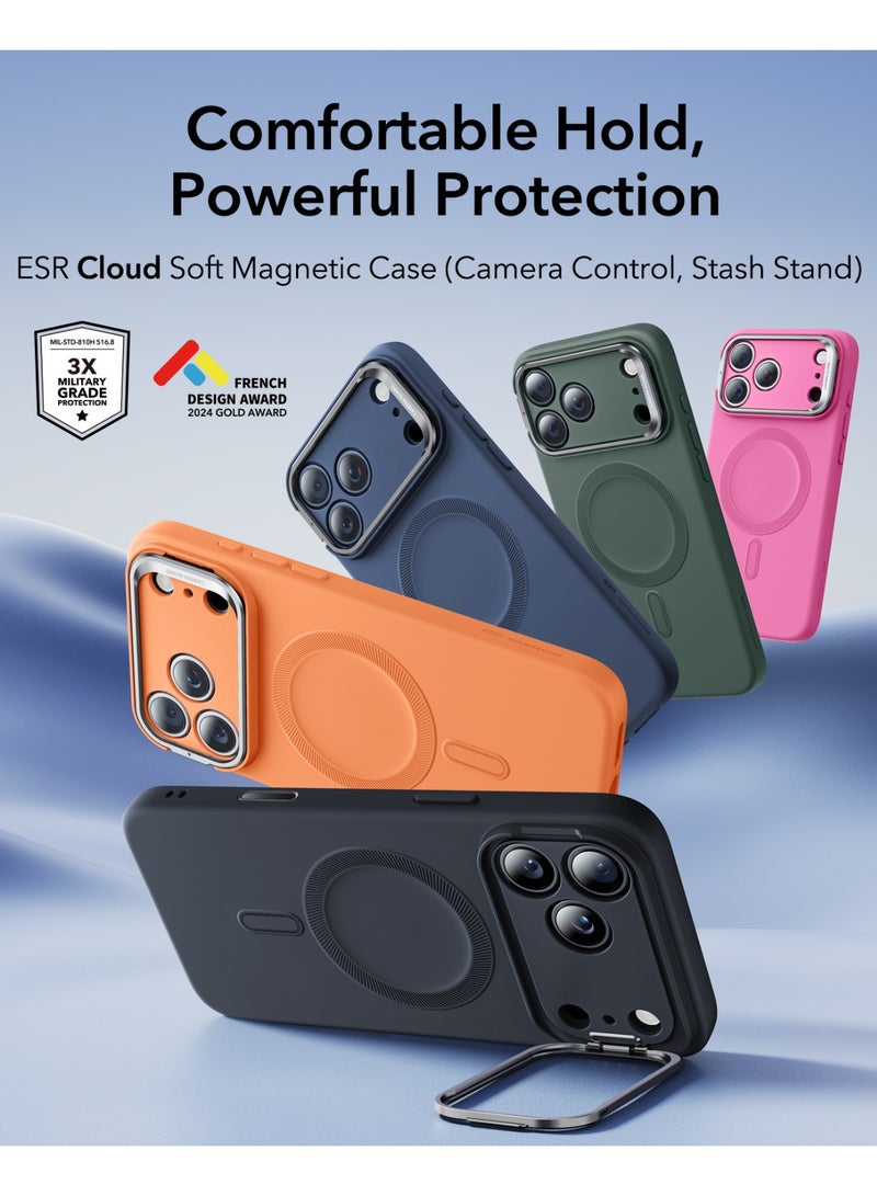 اي اس ار ESR Silicone Case for iPhone 17 Pro Max, Built-in Camera Stash Stand Compatible with MagSafe, Military-Grade Drop Protection Magnetic Phone Case for iPhone 17 Pro Max, Cloud Series BLACK - Image 2