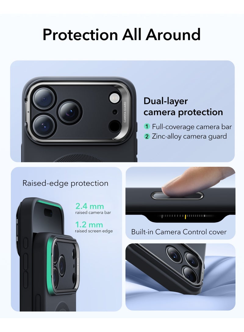 اي اس ار ESR Silicone Case for iPhone 17 Pro Max, Built-in Camera Stash Stand Compatible with MagSafe, Military-Grade Drop Protection Magnetic Phone Case for iPhone 17 Pro Max, Cloud Series BLACK - Image 4