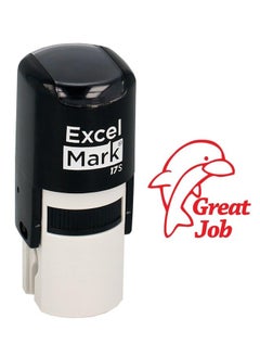 ExcelMark Round Teacher Stamp - Great Job (Dolphin) - Red Ink  - Image 1