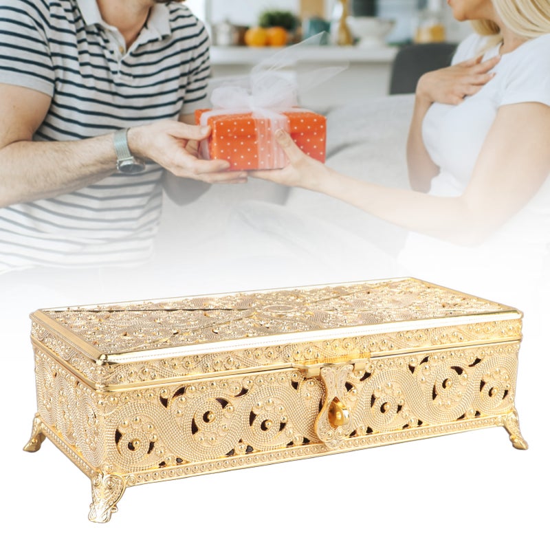 Vintage Metal Jewelry Box Soft Velvet Rust Protection Rectangular Trinket Box for Girl Women Necklace Earrings Rings Silver - Image 1