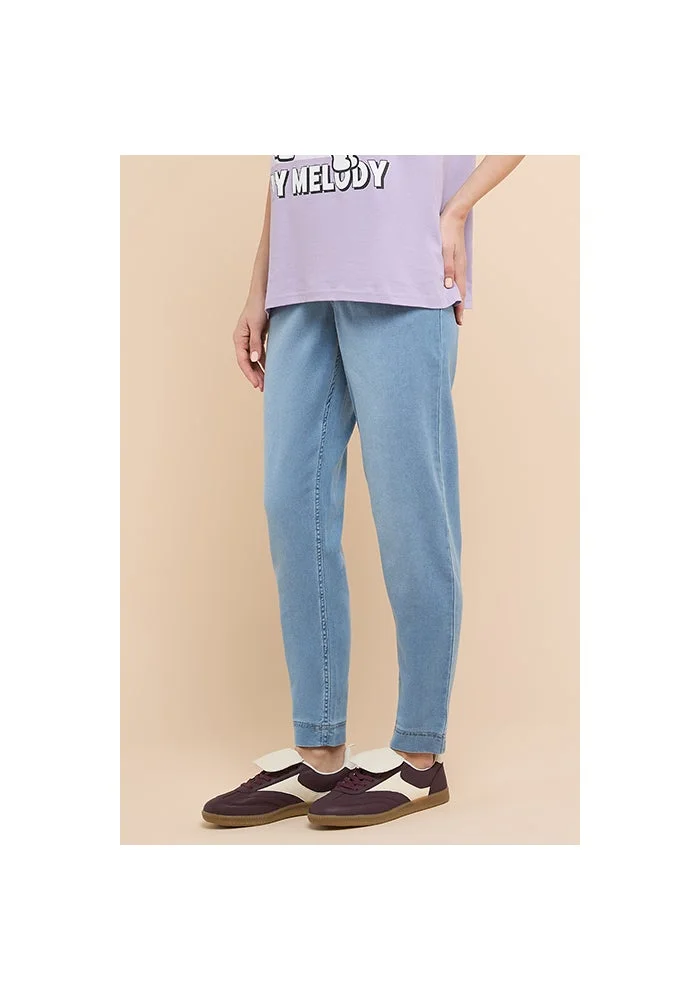 R&b  Washed Mom Fit Jeans with Button Closure for Women | Best Price UAE