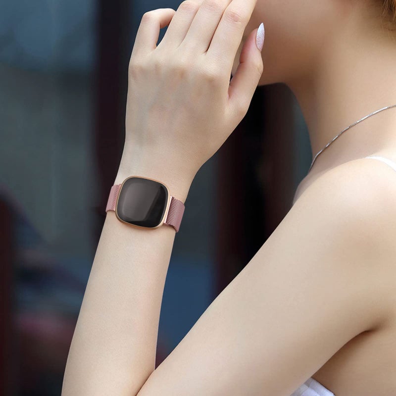 Vanjua Metal Band for Fitbit Sense 2,Sense Bands, Fitbit Versa 4,Versa 3 Bands Women Men,Versa 4 Smartwatch (Small, Rose Pink) - Image 5