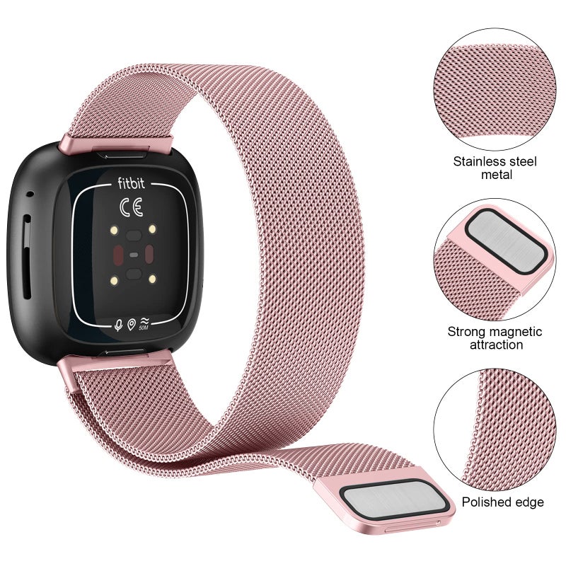 Vanjua Metal Band for Fitbit Sense 2,Sense Bands, Fitbit Versa 4,Versa 3 Bands Women Men,Versa 4 Smartwatch (Small, Rose Pink) - Image 2
