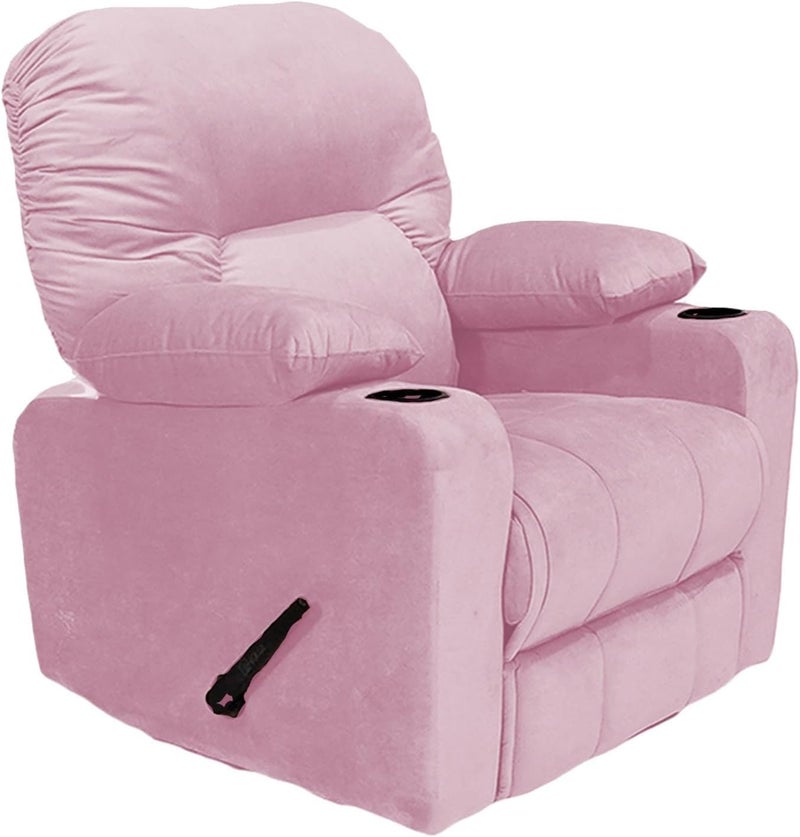 Fluffy Velvet Upholstered Cinema Rocking Recliner with Throne Cup Holder, Light Pink - Image 3