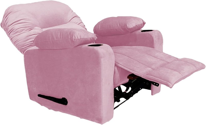 Fluffy Velvet Upholstered Cinema Rocking Recliner with Throne Cup Holder, Light Pink - Image 5