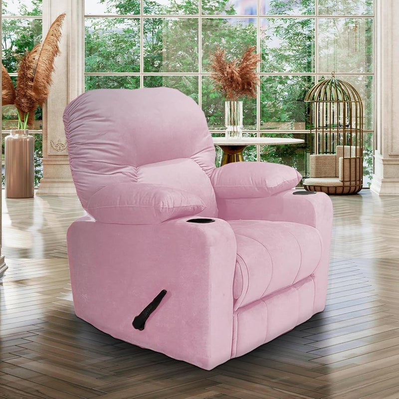 Fluffy Velvet Upholstered Cinema Rocking Recliner with Throne Cup Holder, Light Pink - Image 2