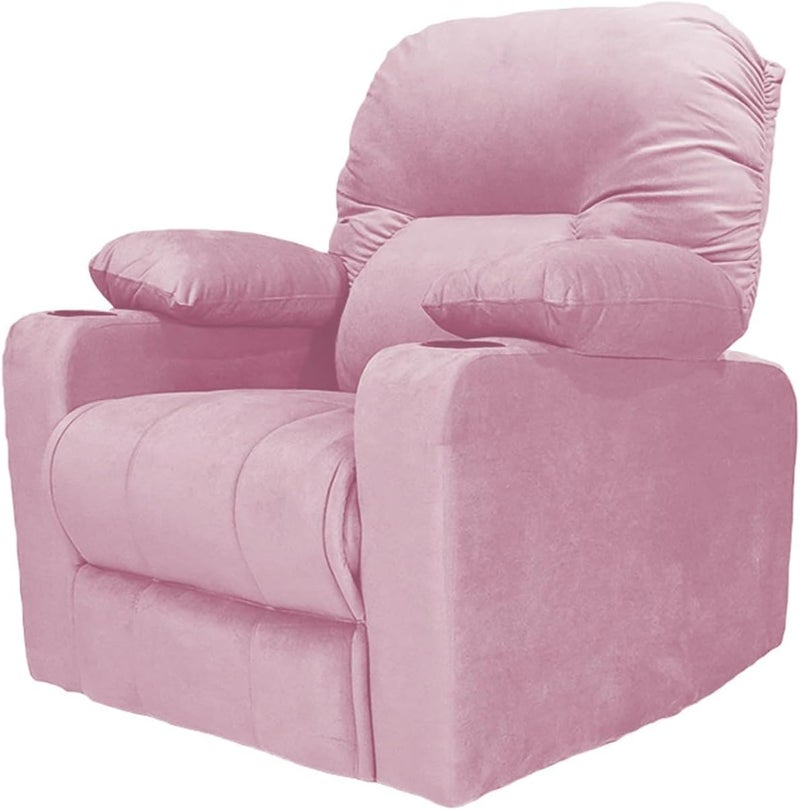 Fluffy Velvet Upholstered Cinema Rocking Recliner with Throne Cup Holder, Light Pink - Image 4