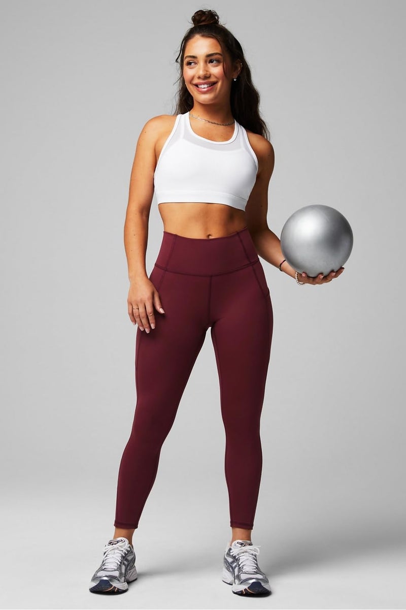 Fabletics Women's Oasis PureLuxe High-Waisted 7/8 Legging, Light Compression, Buttery Soft, L, Merlot - Image 3