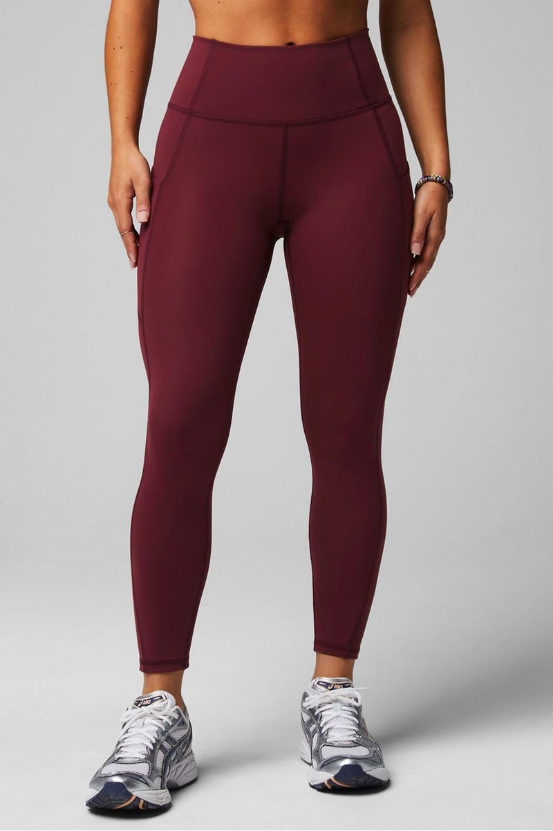 Fabletics Women's Oasis PureLuxe High-Waisted 7/8 Legging, Light Compression, Buttery Soft, L, Merlot - Image 4
