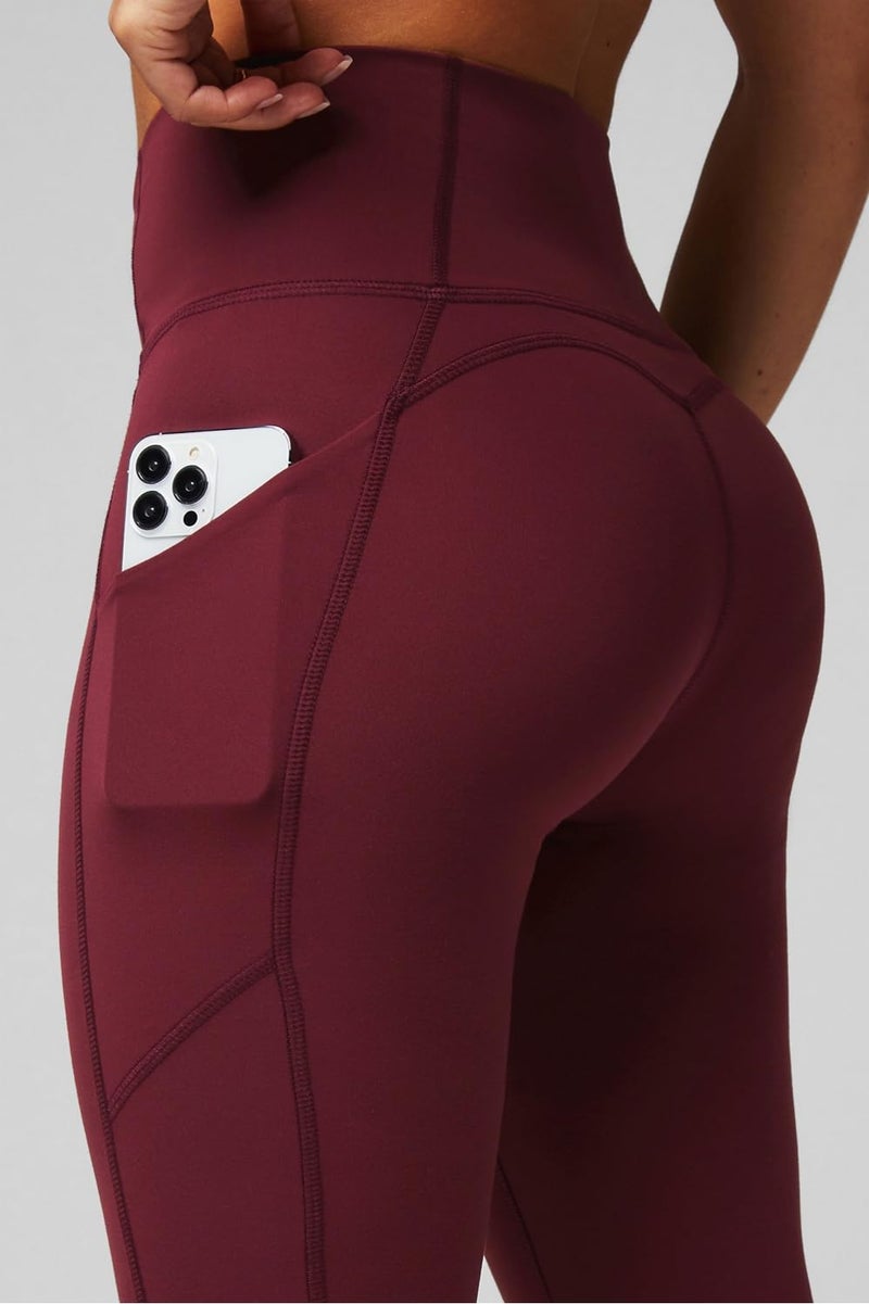 Fabletics Women's Oasis PureLuxe High-Waisted 7/8 Legging, Light Compression, Buttery Soft, L, Merlot - Image 2