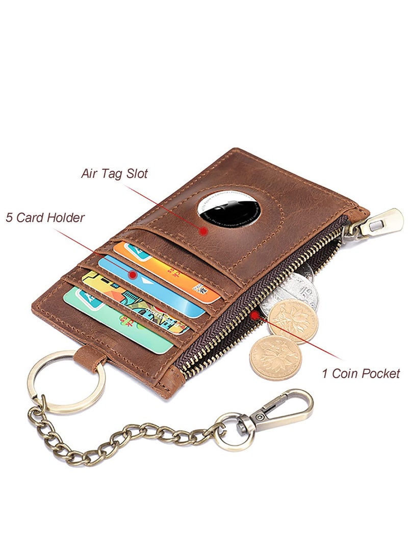 SYOSI محفظة جلدية للرجال مع حامل AirTag، محفظة جيب أمامية رفيعة وبسيطة لحامل AirTag RFID، بني عتيق، صغير، كلاسيكي  - Image 3