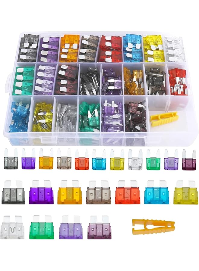 مجموعة متنوعة من فيوزات السيارات، 485 قطعة، 264 فيوز شفرة صغيرة للسيارات + 220 فيوز متوسط للسيارات + 1 أداة سحب فيوز للسيارات/السيارات الرياضية متعددة الاستخدامات/المركبات الترفيهية/القوارب/الشاحنات (2 أمبير، 3 أمبير، 5 أمبير، 7.5 أمبير، 10 أمبير، 15 أمبير، 20 أمبير، 25 أمبير، 30 أمبير، 35 أمبير، 40 أمبير) - Image 1