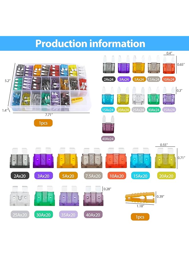 مجموعة متنوعة من فيوزات السيارات، 485 قطعة، 264 فيوز شفرة صغيرة للسيارات + 220 فيوز متوسط للسيارات + 1 أداة سحب فيوز للسيارات/السيارات الرياضية متعددة الاستخدامات/المركبات الترفيهية/القوارب/الشاحنات (2 أمبير، 3 أمبير، 5 أمبير، 7.5 أمبير، 10 أمبير، 15 أمبير، 20 أمبير، 25 أمبير، 30 أمبير، 35 أمبير، 40 أمبير) - Image 2