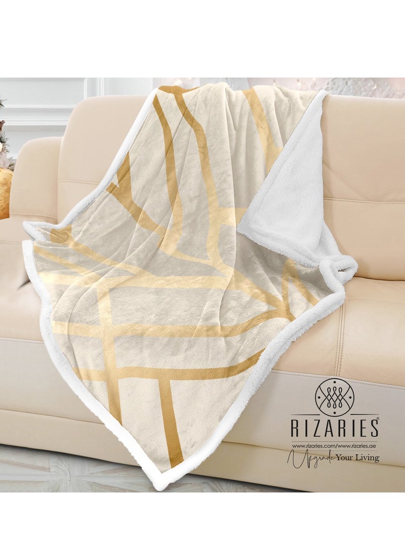RIZARIES Soft Beige Gold Art Deco Sofa Blanket Throw - Image 1