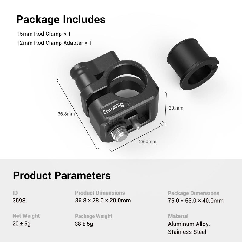 SmallRig 12mm/15mm Single Rod Clamp for SmallRig Cage 3440, 3277, 3278,3784 and 3212-3598 - Image 5