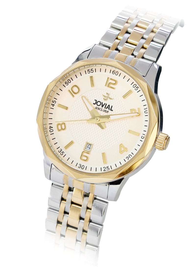 Jovial JOVIAL 5053GTMQ07E Men's Stainless Steel Watch, Gold Dial, Water Resistant, Analog, 40MM - Image 2