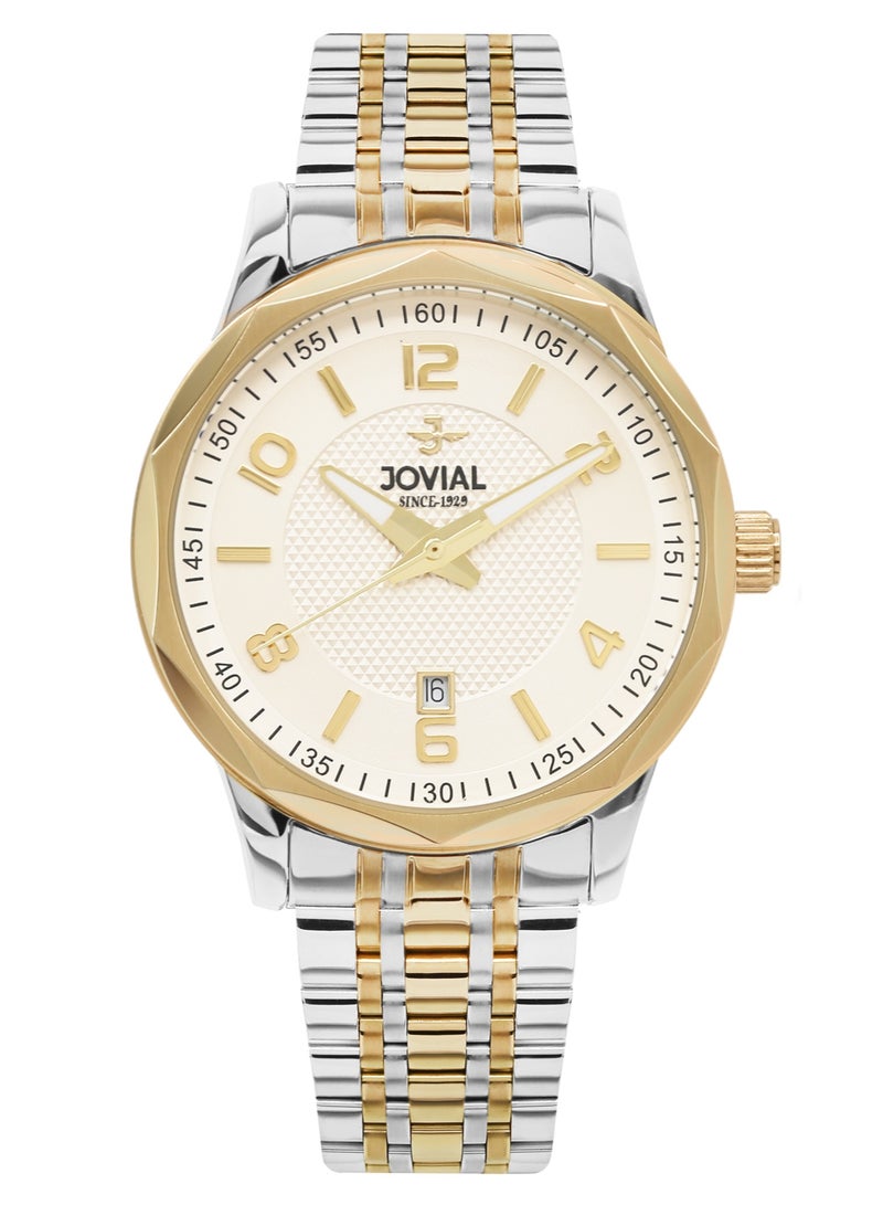 Jovial JOVIAL 5053GTMQ07E Men's Stainless Steel Watch, Gold Dial, Water Resistant, Analog, 40MM - Image 1