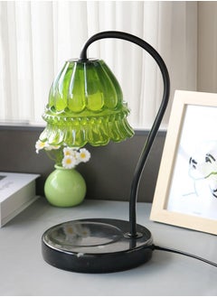 Onelight Green Camellia Shade Wax Lamp Candle Warmer Lamp with High Transparency Glass Stepless Dimming Rapid Melting Solid Wood Base Ideal for Home Decor and Aromatherapy, Black Marble Base  - Image 4