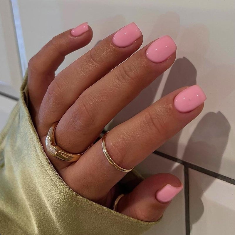 KQueenest 48 Pcs Baby Pink Press on Nails Short Length, Acrylic Solid Color Small Fake Set, Neutral Gel Glue on Short, Stick on for Women Finger Decoration - Image 3