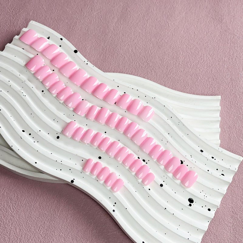KQueenest 48 Pcs Baby Pink Press on Nails Short Length, Acrylic Solid Color Small Fake Set, Neutral Gel Glue on Short, Stick on for Women Finger Decoration - Image 5