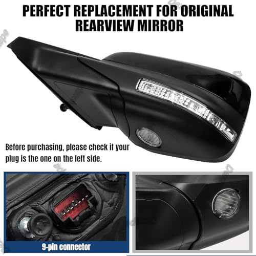 Dexepe Driver Side Mirror Assembly Compatible with Ford Explorer 2011-2019 Rearview Mirror with Power Heated Adjustable, Turn Signal, Puddle Lamp, Blind Spot Monitor Replace FO1320617 (9 Pin Left) - Image 2