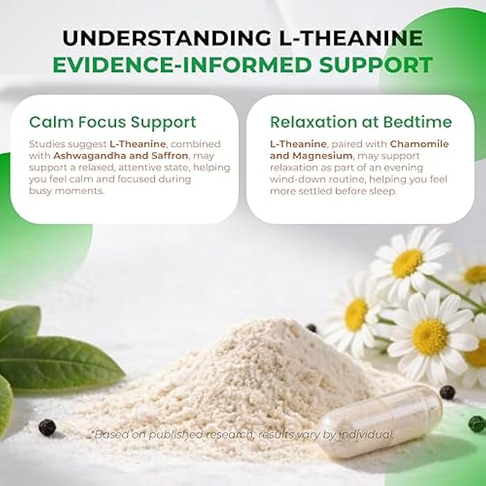 ULTRA HERBS مكمل L-Theanine - 6 في 1 مركب غني بالمغنيسيوم، الأشواغاندا، الزعفران، البابونج - يدعم الاسترخاء، الهدوء وجودة النوم | 150 كبسولة - Image 5
