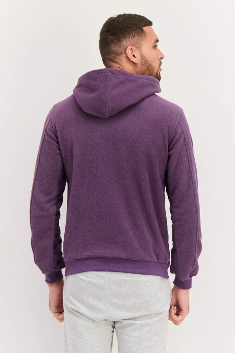 Gotcha سويت شيرتات بأكمام طويلة مع غطاء للرأس للرجال، مزينة بشعار، بنفسجي - Image 3