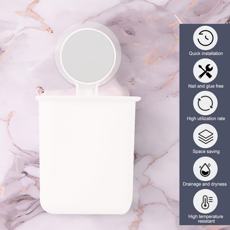 HYLOL Plastic Drill-Free Removable Wall Mounted Toothbrush Holder with Strong Self Adhesive Hook Sticker, Toothpaste Holder, Holder for Shaver, Razor & Make Up Brushes Kitchen & Dinning (2), White - Image 4
