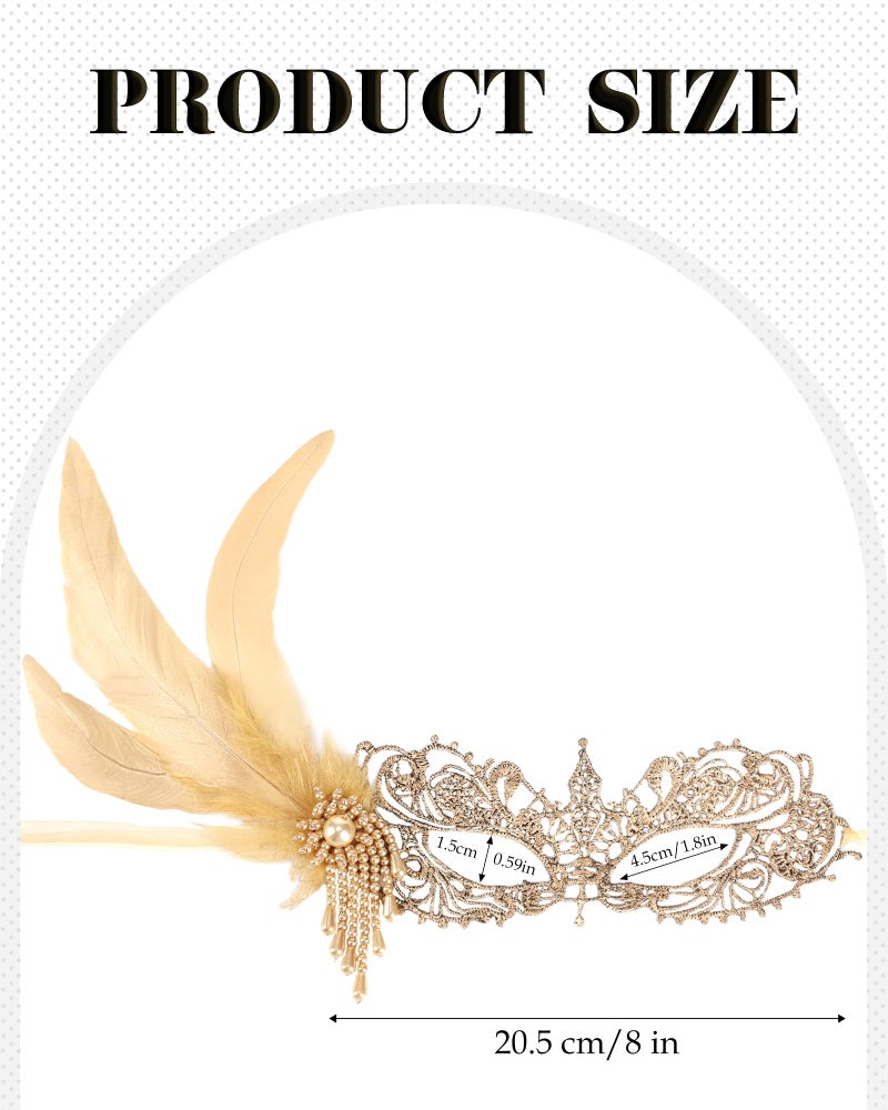 Zinniday Lace Masquerade Masks for Women - Gold Venetian Antique Mask 1920s 50s Elegant Party Eyemask Feather Halloween Face Mask for Woman Lady Men Cosplay Carnival Renaissance Accessory - Image 4