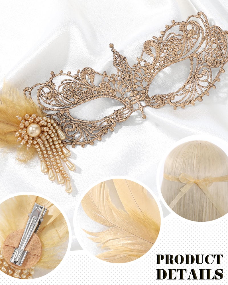 Zinniday Lace Masquerade Masks for Women - Gold Venetian Antique Mask 1920s 50s Elegant Party Eyemask Feather Halloween Face Mask for Woman Lady Men Cosplay Carnival Renaissance Accessory - Image 5