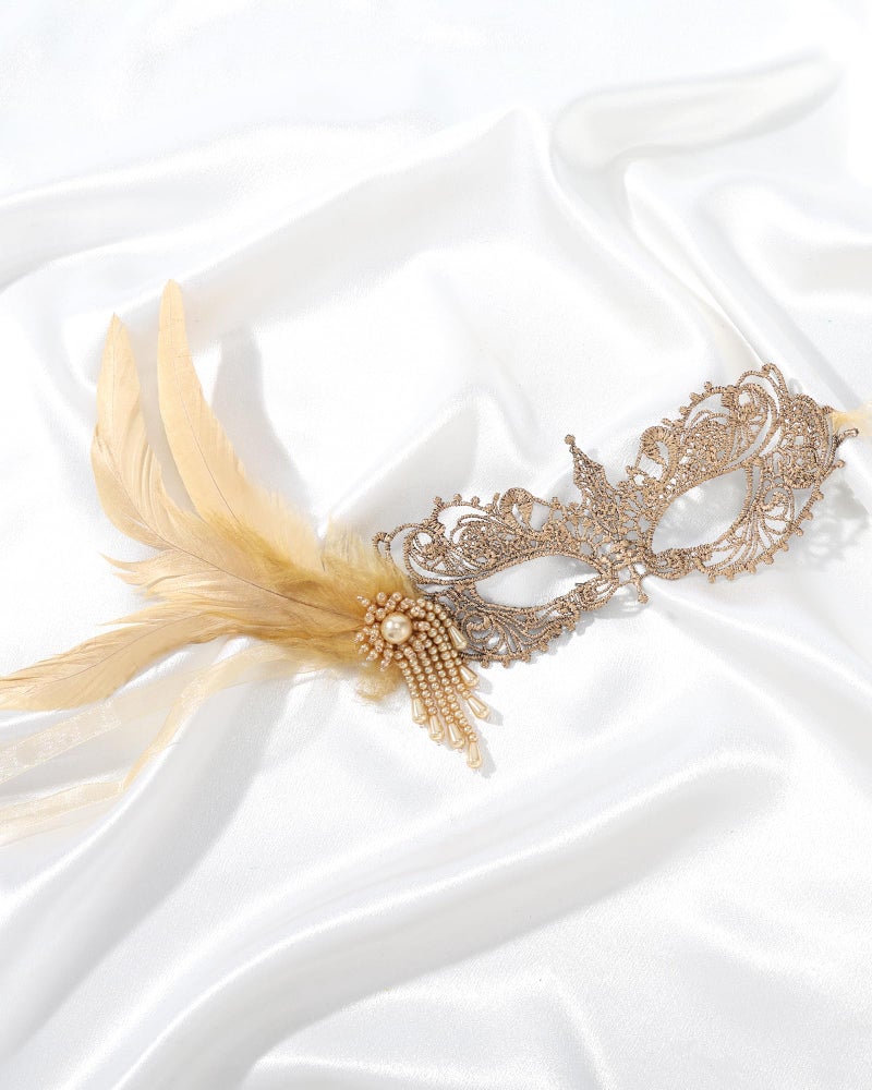 Zinniday Lace Masquerade Masks for Women - Gold Venetian Antique Mask 1920s 50s Elegant Party Eyemask Feather Halloween Face Mask for Woman Lady Men Cosplay Carnival Renaissance Accessory - Image 3