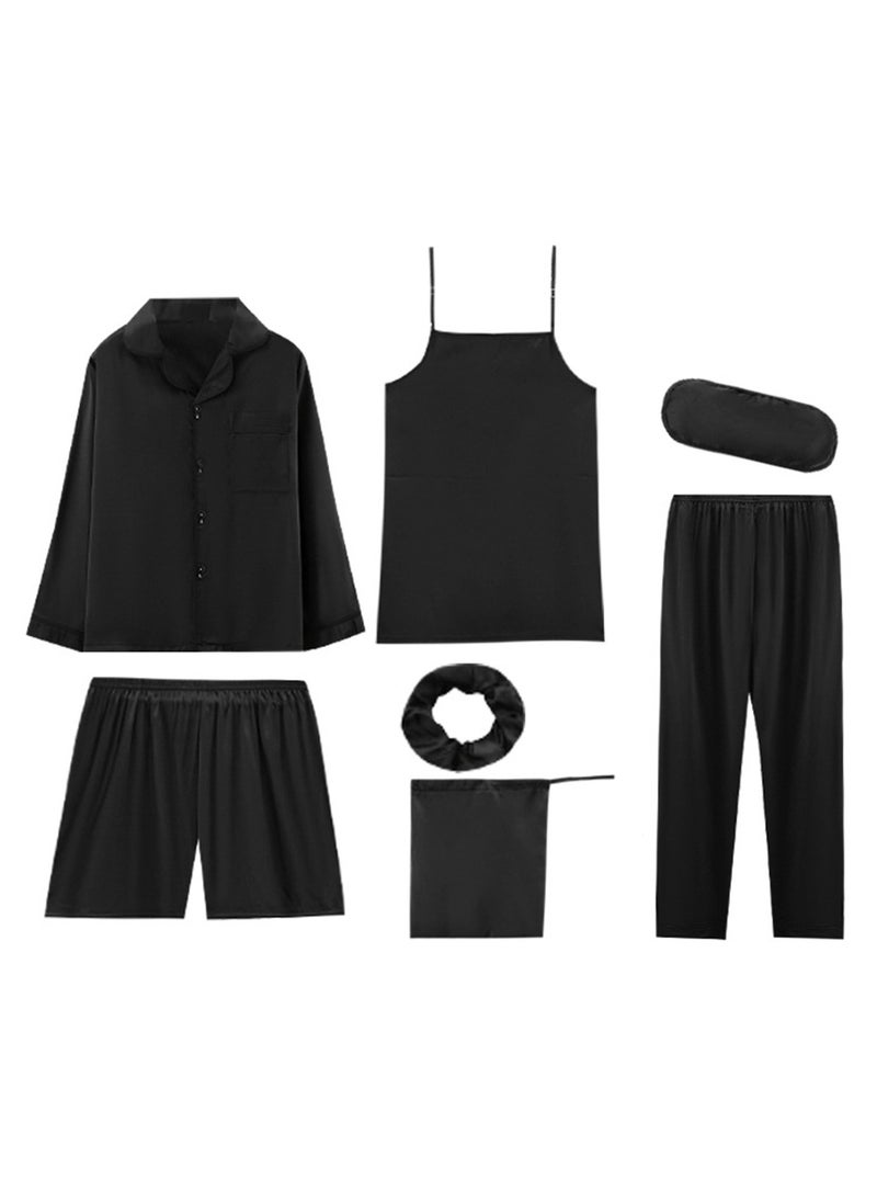 Generic - 7pcs pajamas set for women in all seasons imitation silk pajamas set - Image 1