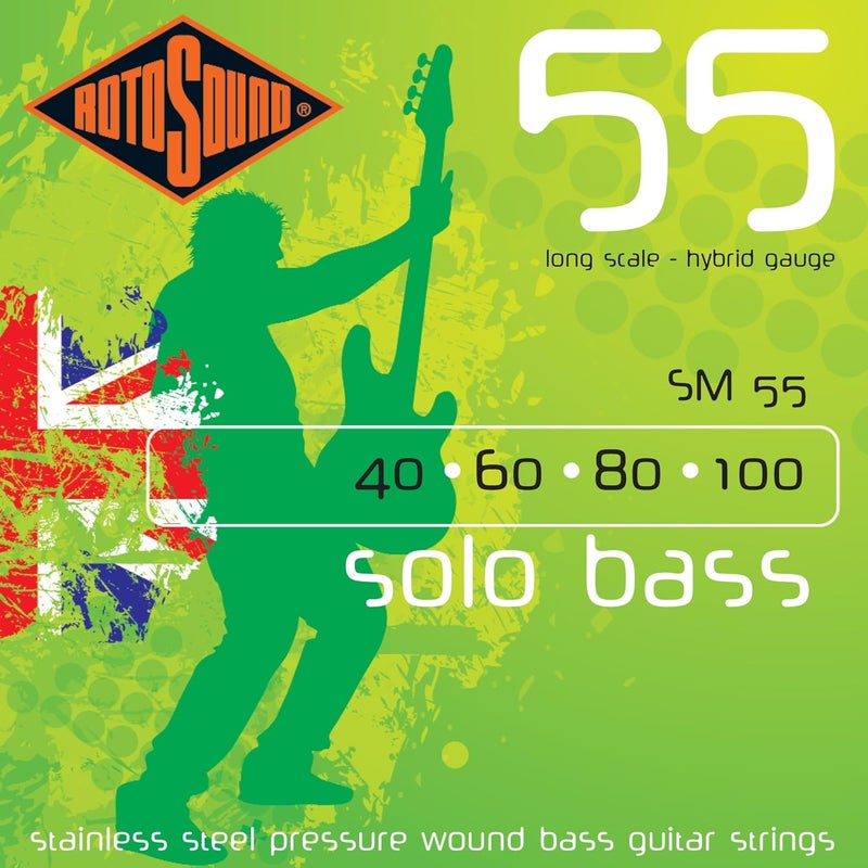 أوتار باس من الفولاذ المقاوم للصدأ من نوع Rotosound SM55 قياس قياسي Pressure Wound (40 60 80 100)