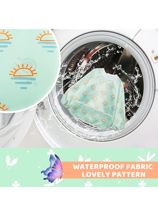 Little Dimsum Long Sleeves Toddler Weaning Bibs Sleeved Baby Waterproof Feeding Coverall Set Catching Food & Wipe Clean 6 36 Months（Turtle&Sun） - Image 5