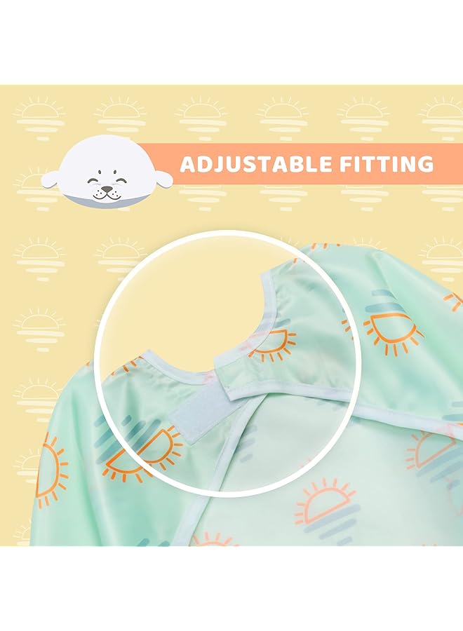 Little Dimsum Long Sleeves Toddler Weaning Bibs Sleeved Baby Waterproof Feeding Coverall Set Catching Food & Wipe Clean 6 36 Months（Turtle&Sun） - Image 4