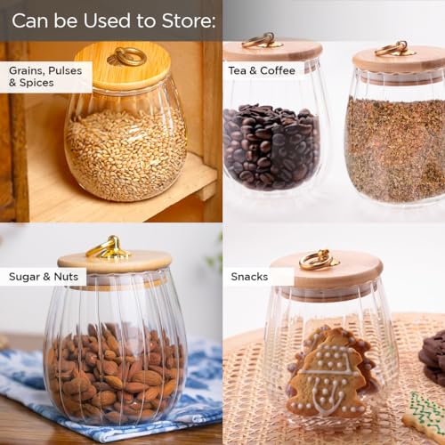 UMAI Borosilicate Glass Jar with Bamboo Lid | Kitchen Organizer Items and Storage | Multi-utility, Leakproof, Airtight Storage Jar for Cookies, Snacks, Tea, Coffee, Sugar | Set of 2 (830ml) - Image 3