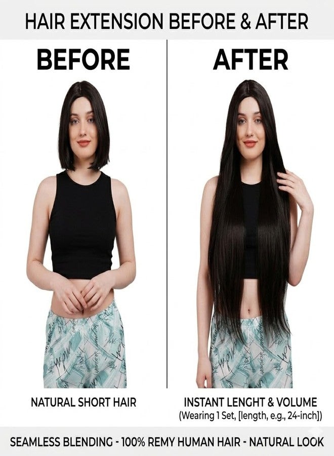 ريتزكارت وصلات شعر ريتزكارت بريميوم 100% شعر بشري هندي: وصلات شعر أسود طبيعي ناعم مستقيم ريمي بكر (26 بوصة) - Image 4