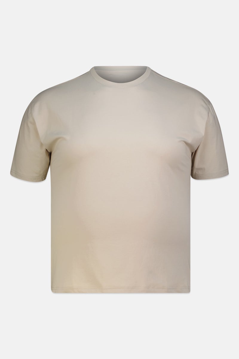 Fudo Men Crew Neck Short Sleeve Solid T-Shirt, Beige - Image 4