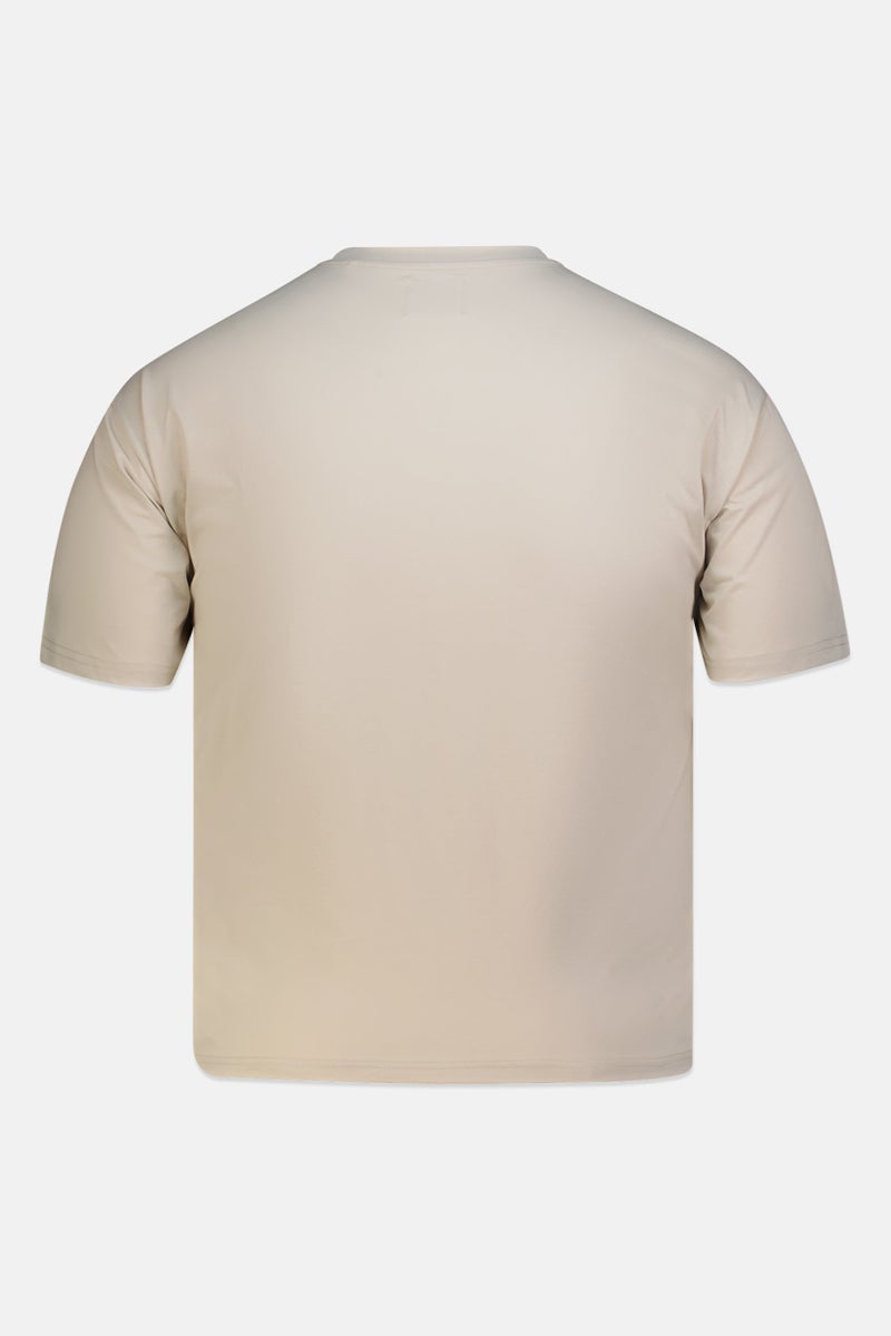 Fudo Men Crew Neck Short Sleeve Solid T-Shirt, Beige - Image 3