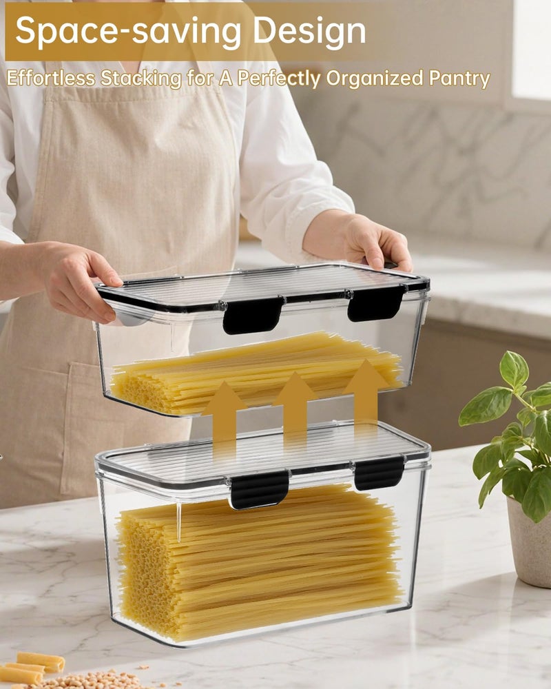 EORTA Set of 2 Spaghetti Pasta Storage Container with Lid, (3.6L/2.8L) Clear Kitchen Pantry Organizer for Noodles, Flour & Dry Food, Plastic Canisters Keeper Box with Black Cover, Size M/L (Black) - Image 5