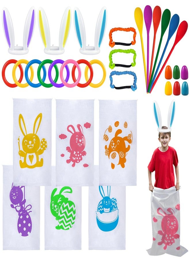 digi Easter Games for Kids and Family- 33 Pcs Potato Sack Race Bags,Egg and Spoon Race,Legged Relay Race Bands Easter Gifts Toys for Kids Outdoor Eggs Hunt Party Favors Activities（Over 3 years old） - Image 1