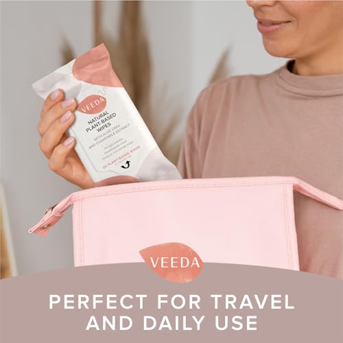 Veeda Plant-Based Feminine Wipes – pH-Balanced, Hypoallergenic & Biodegradable Wipes for Sensitive Skin, Fragrance-Free Travel Sized Wipes – 120 Count - Image 4