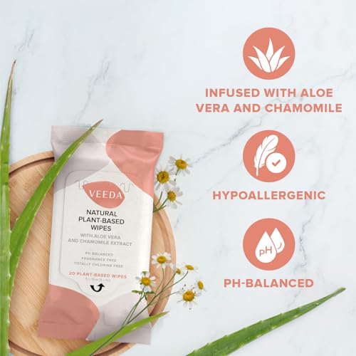 Veeda Plant-Based Feminine Wipes – pH-Balanced, Hypoallergenic & Biodegradable Wipes for Sensitive Skin, Fragrance-Free Travel Sized Wipes – 120 Count - Image 2