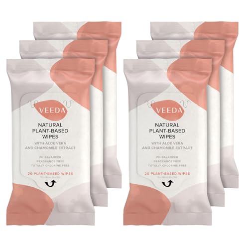 Veeda Plant-Based Feminine Wipes – pH-Balanced, Hypoallergenic & Biodegradable Wipes for Sensitive Skin, Fragrance-Free Travel Sized Wipes – 120 Count - Image 1