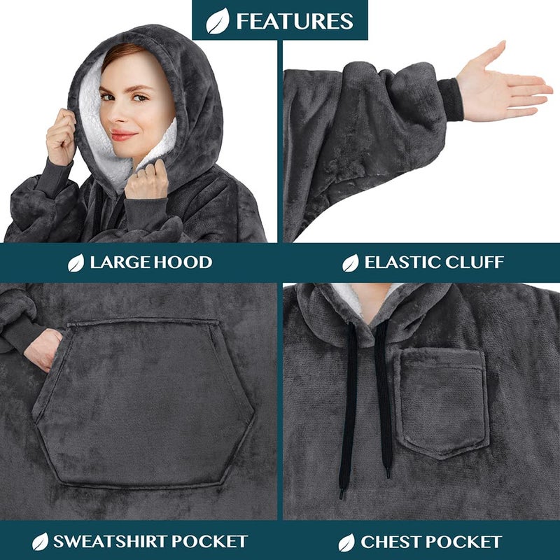 PAVILIA PAVILIA Blanket Hoodie for Women Grey  Sherpa Wearable Blanket Men  Cozy Oversized Sweatshirt Blanket  Warm Fleece Hooded Blanket Sweater with Sleeves and Giant Pocket  Gray - Image 3
