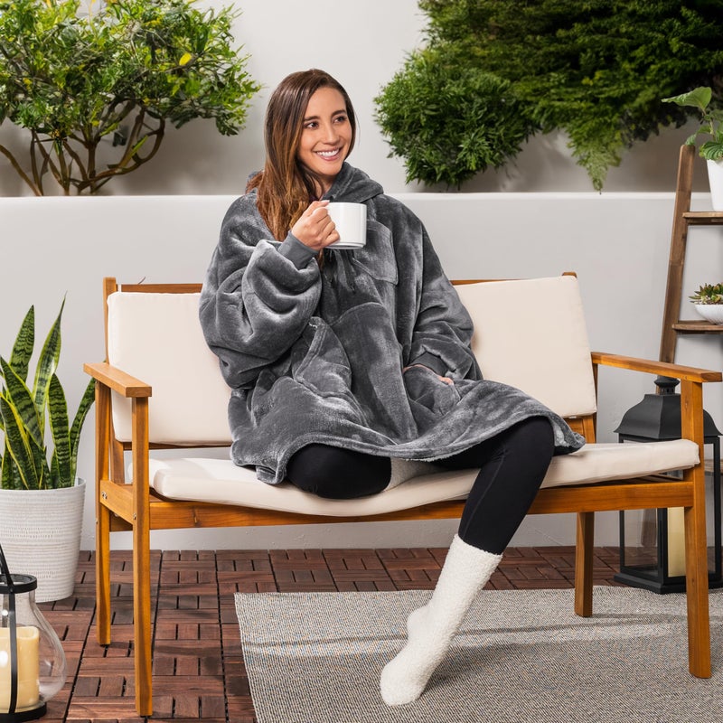 PAVILIA PAVILIA Blanket Hoodie for Women Grey  Sherpa Wearable Blanket Men  Cozy Oversized Sweatshirt Blanket  Warm Fleece Hooded Blanket Sweater with Sleeves and Giant Pocket  Gray - Image 2