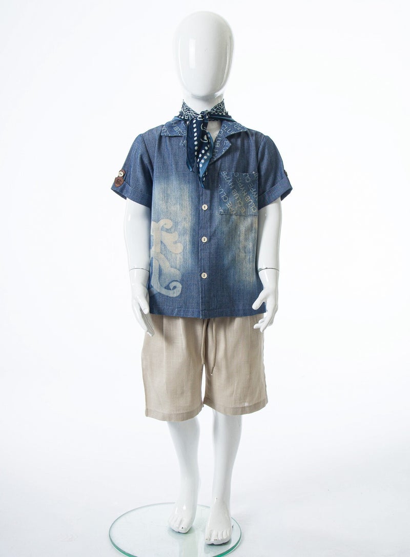 Hype Boys' two-piece summer set (shirt + shorts) with scarf, for ages 4 to 8 years, 6621 - Image 4