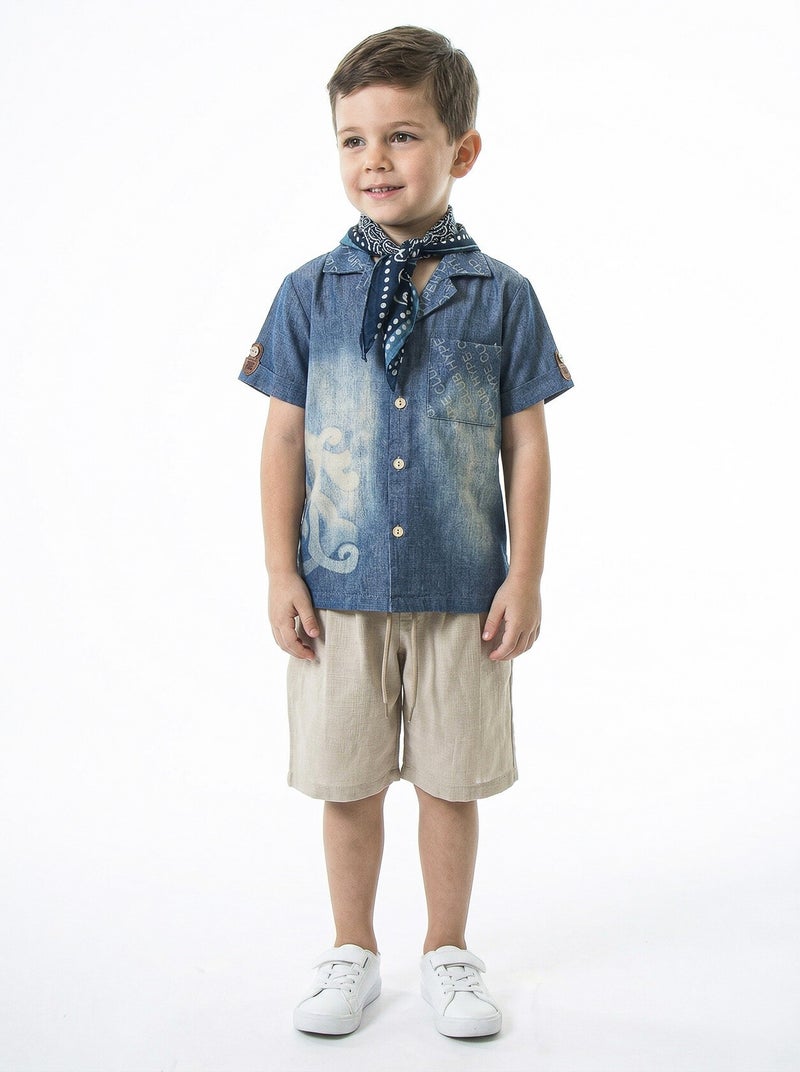 Hype Boys' two-piece summer set (shirt + shorts) with scarf, for ages 4 to 8 years, 6621 - Image 1